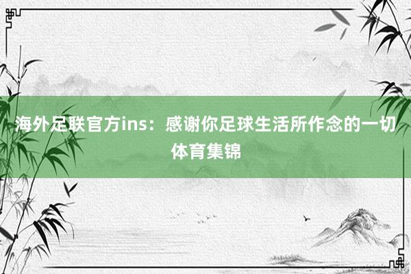 海外足联官方ins：感谢你足球生活所作念的一切体育集锦